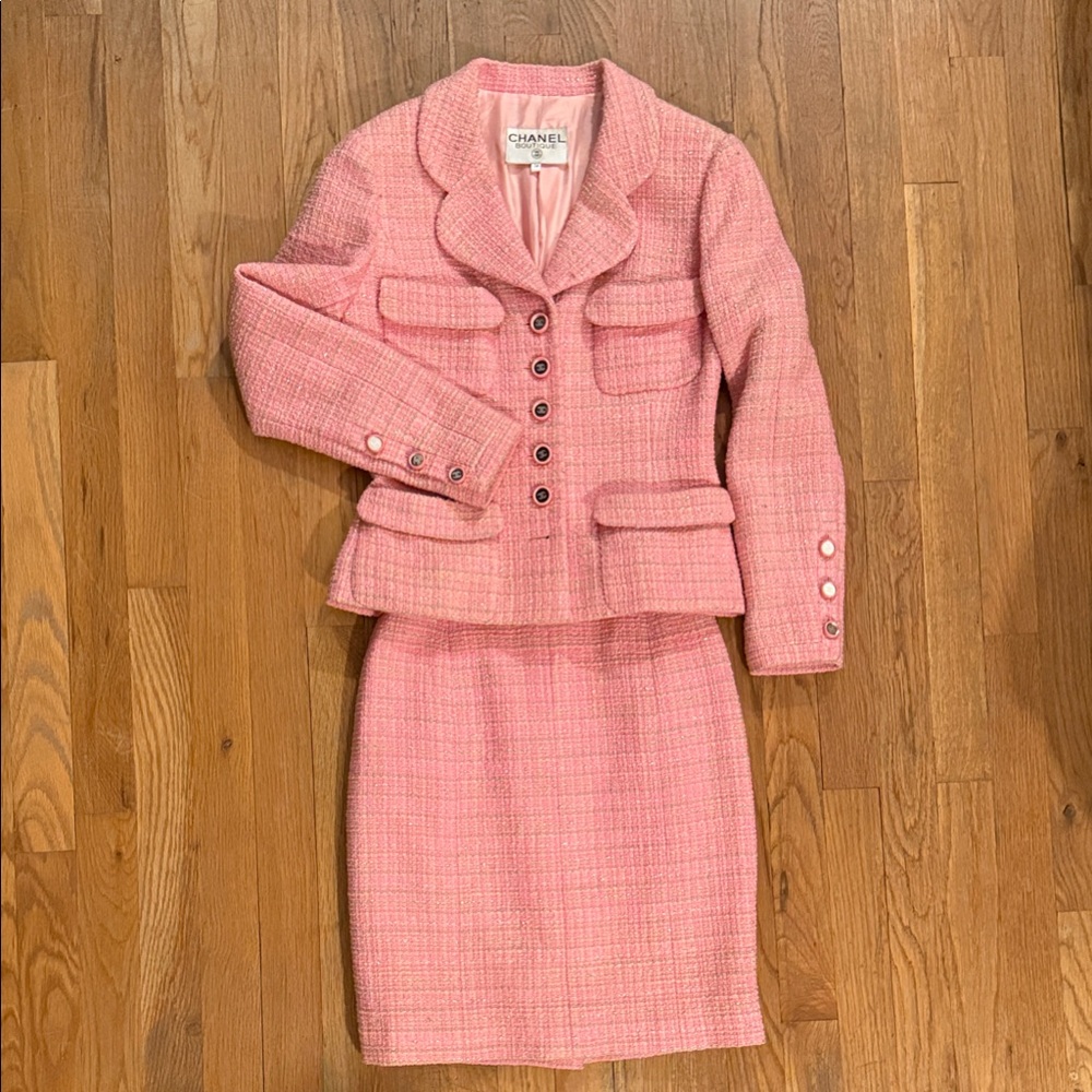 CHANEL Classic Pink Tweed Suit